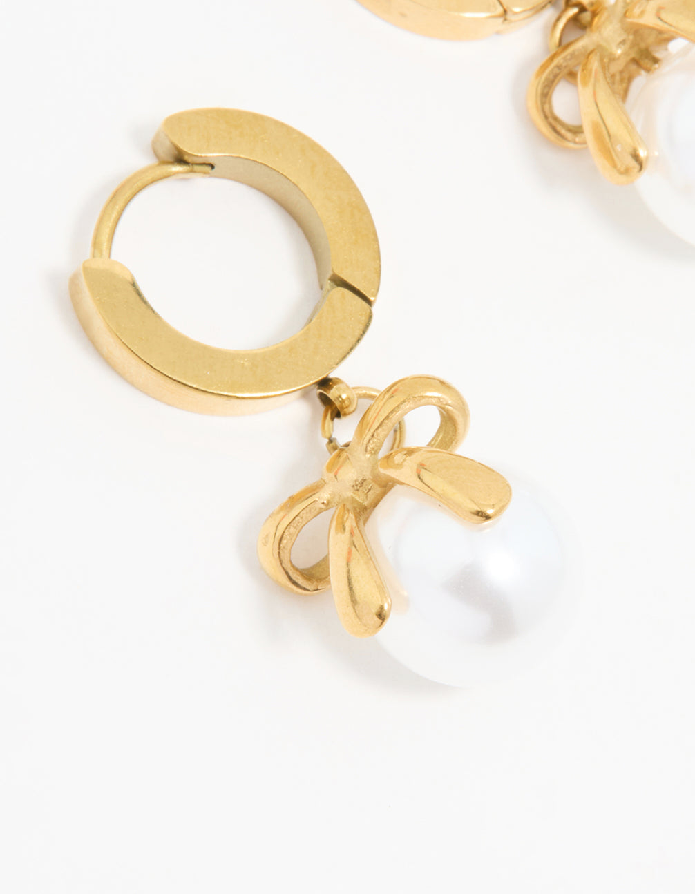 Waterproof Gold Plated Stainless Steel Pearl Huggie Earrings