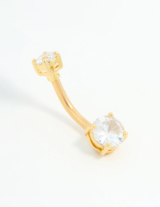Gold Plated Surgical Steel Cubic Zirconia Mini & Medium Belly Bar