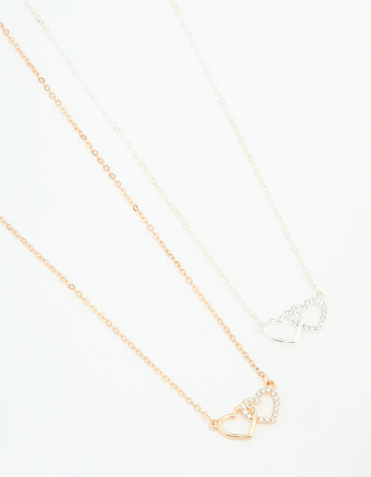 Mixed Metals Double Heart Necklaces 2-Pack