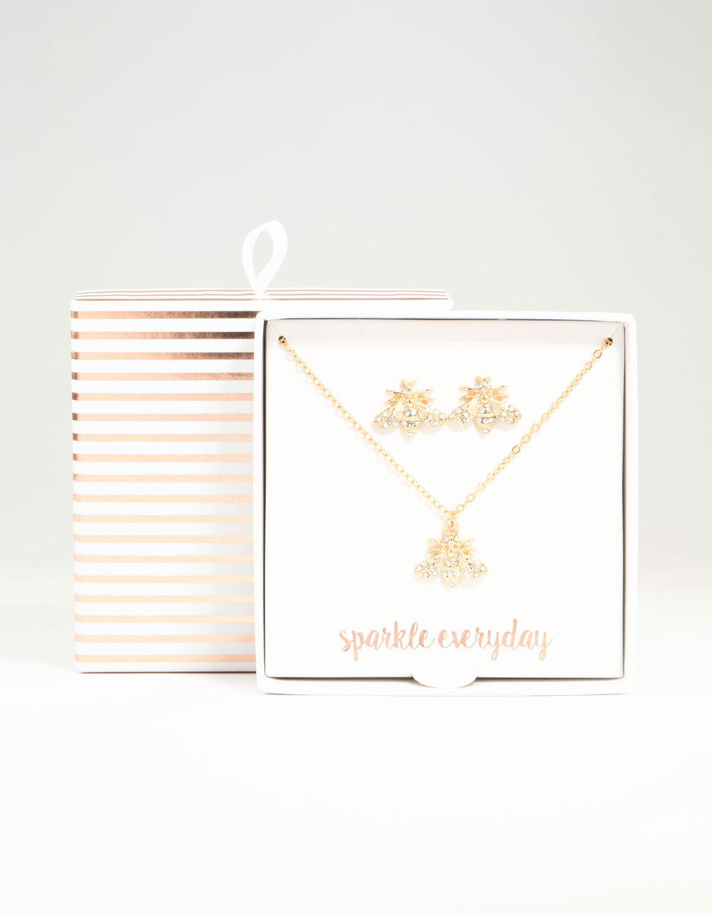 Gold Diamante Bee Necklace & Stud Earrings Set