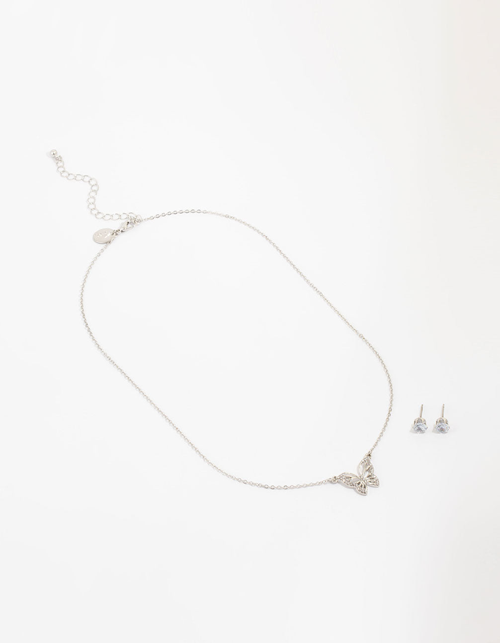 Silver Cubic Zirconia Butterfly Necklace & Stud Earrings Necklace & Stud Earrings Set