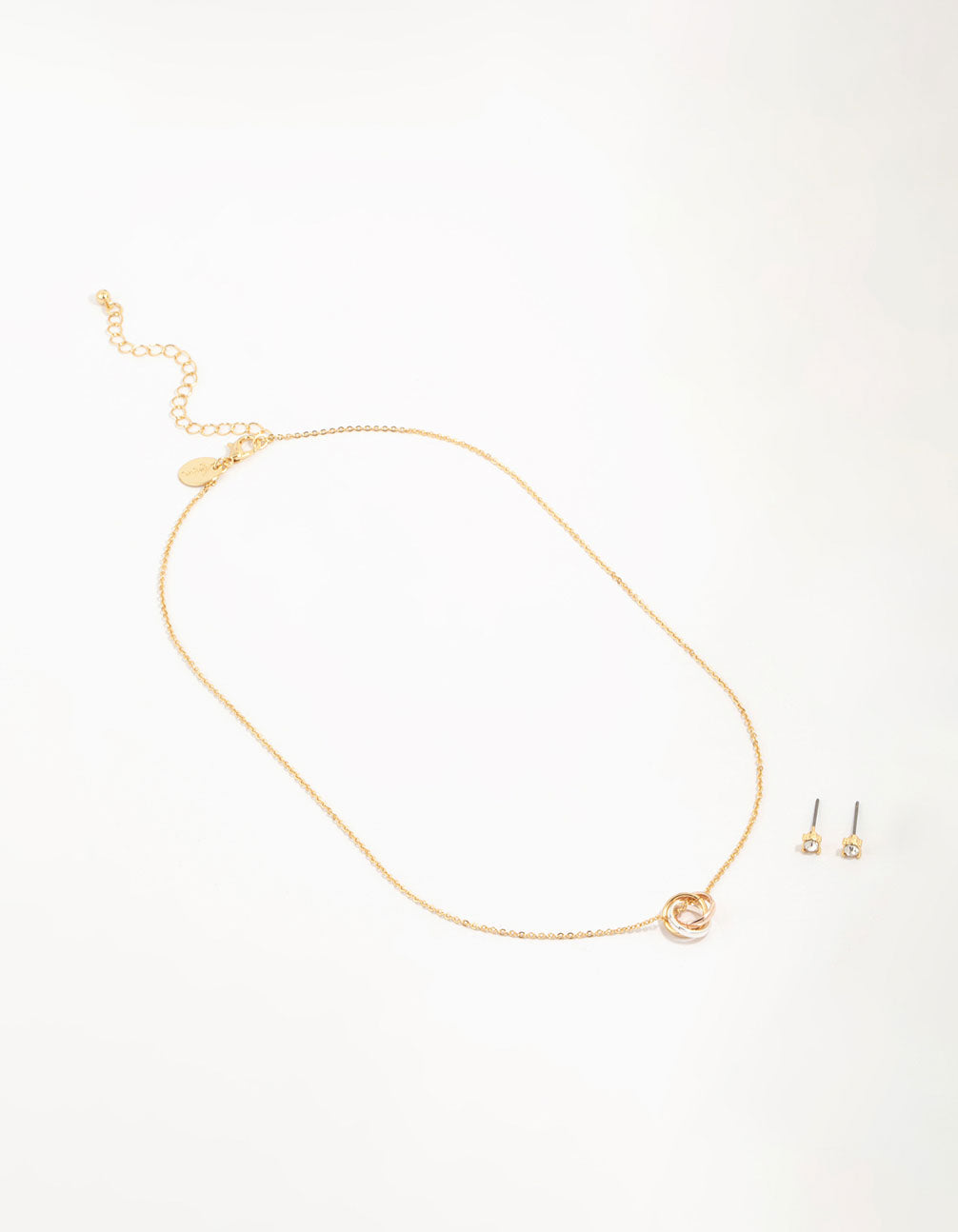 Mixed Metals Ring Necklace & Stud Earrings Set