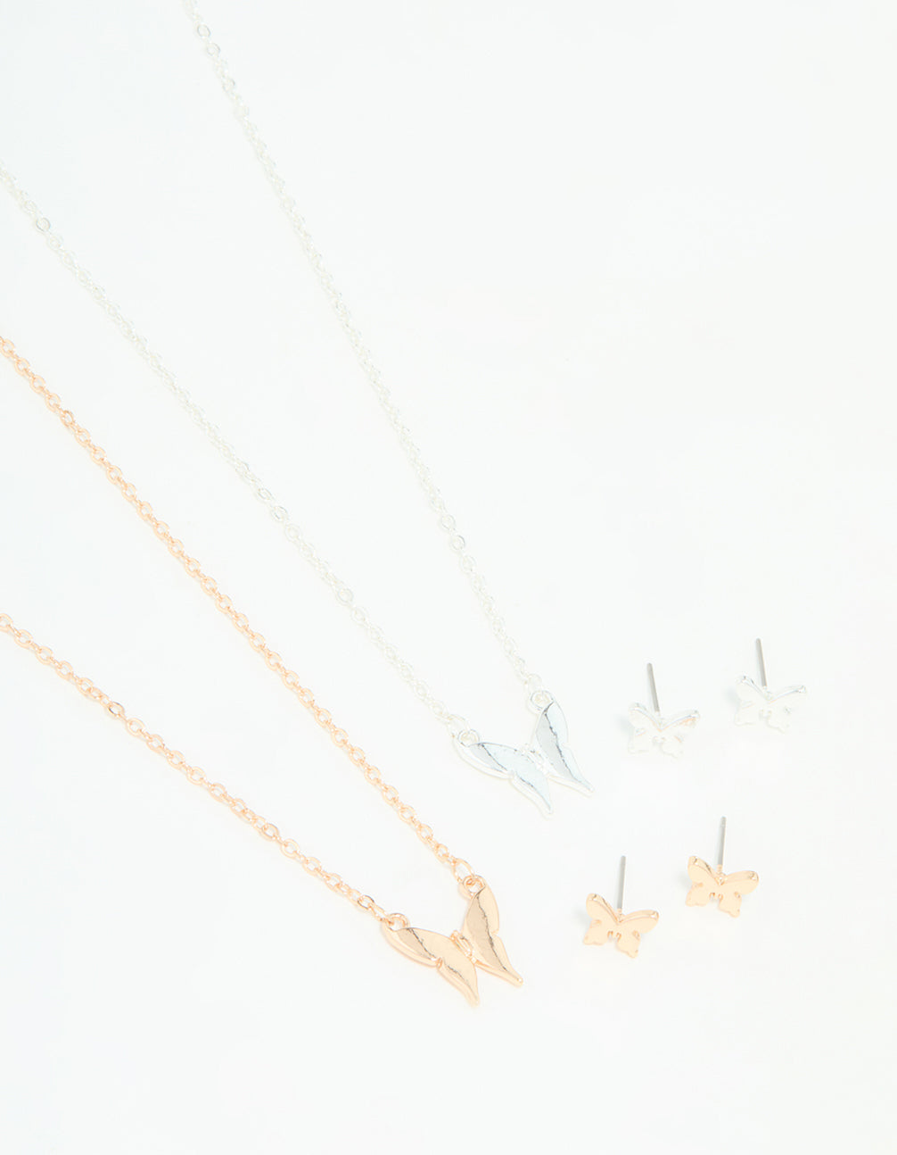 Mixed Metals Butterfly Necklace & Earrings Set