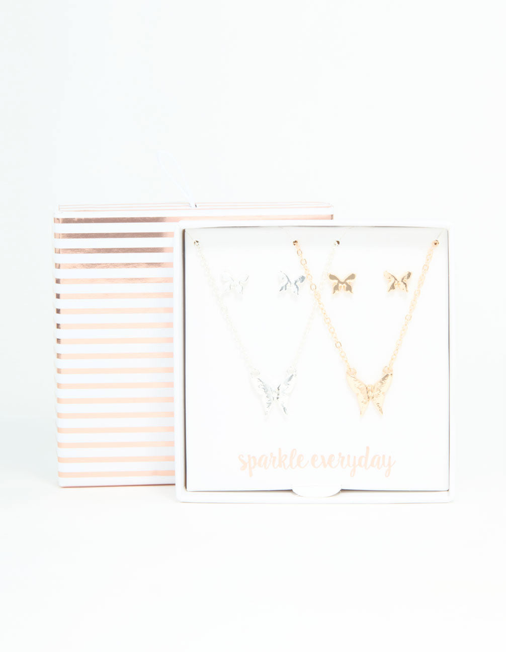 Mixed Metals Butterfly Necklace & Earrings Set