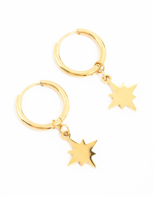Waterproof Gold Plated Stainless Steel Star Hoop Earrings