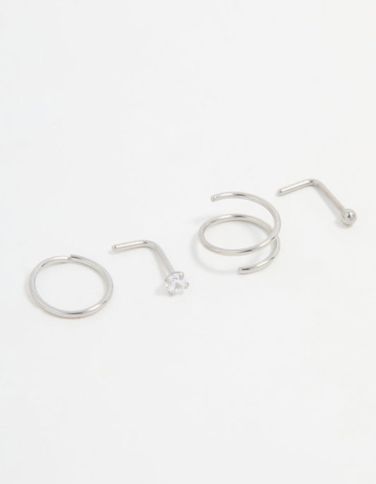 Surgical Steel Simple Mixed Nose Piercings 4-Pack