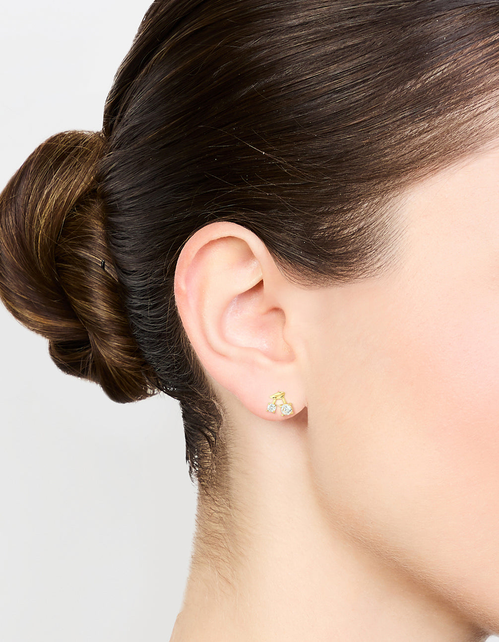 Gold Plated Sterling Silver Cubic Zirconia Cherry Stud Earrings