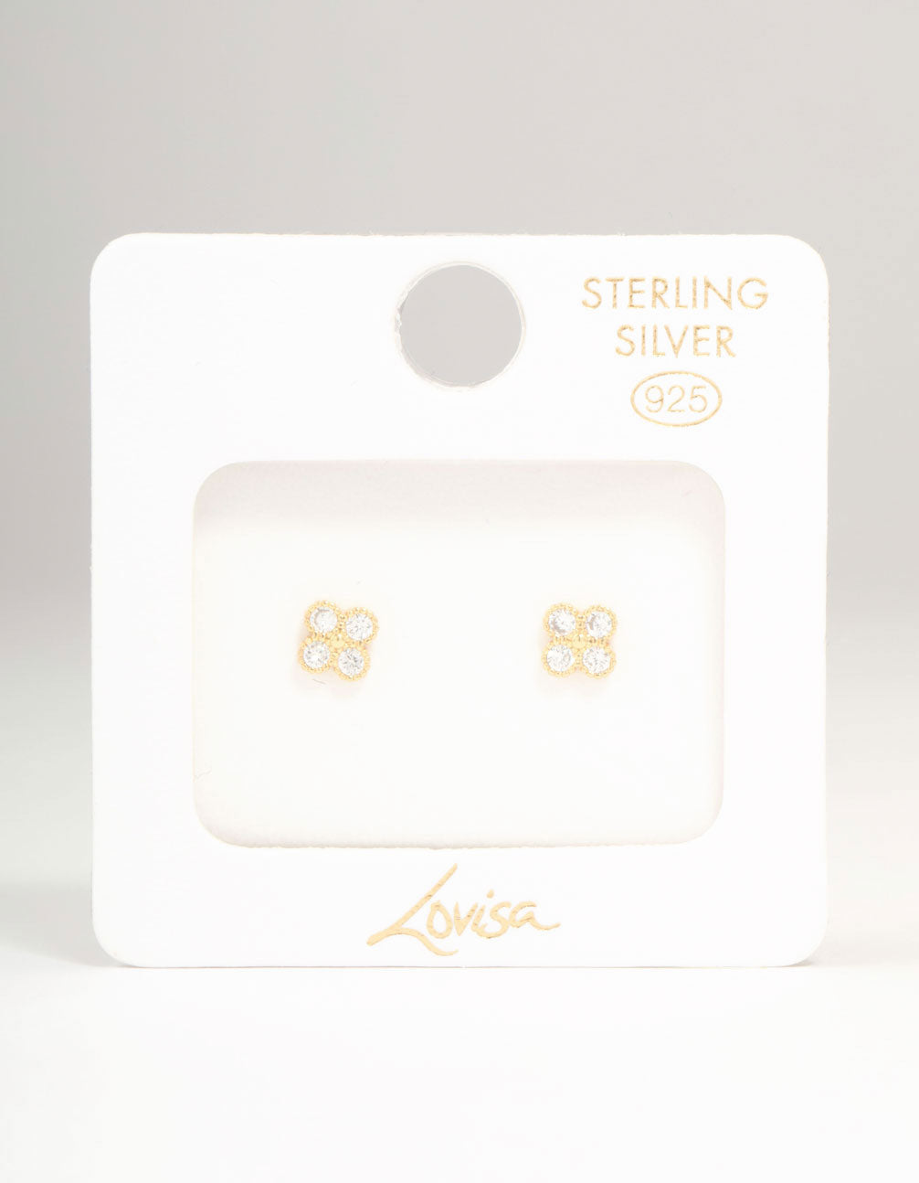 Gold Plated Sterling Silver Cubic Zirconia Flower Stud Earrings