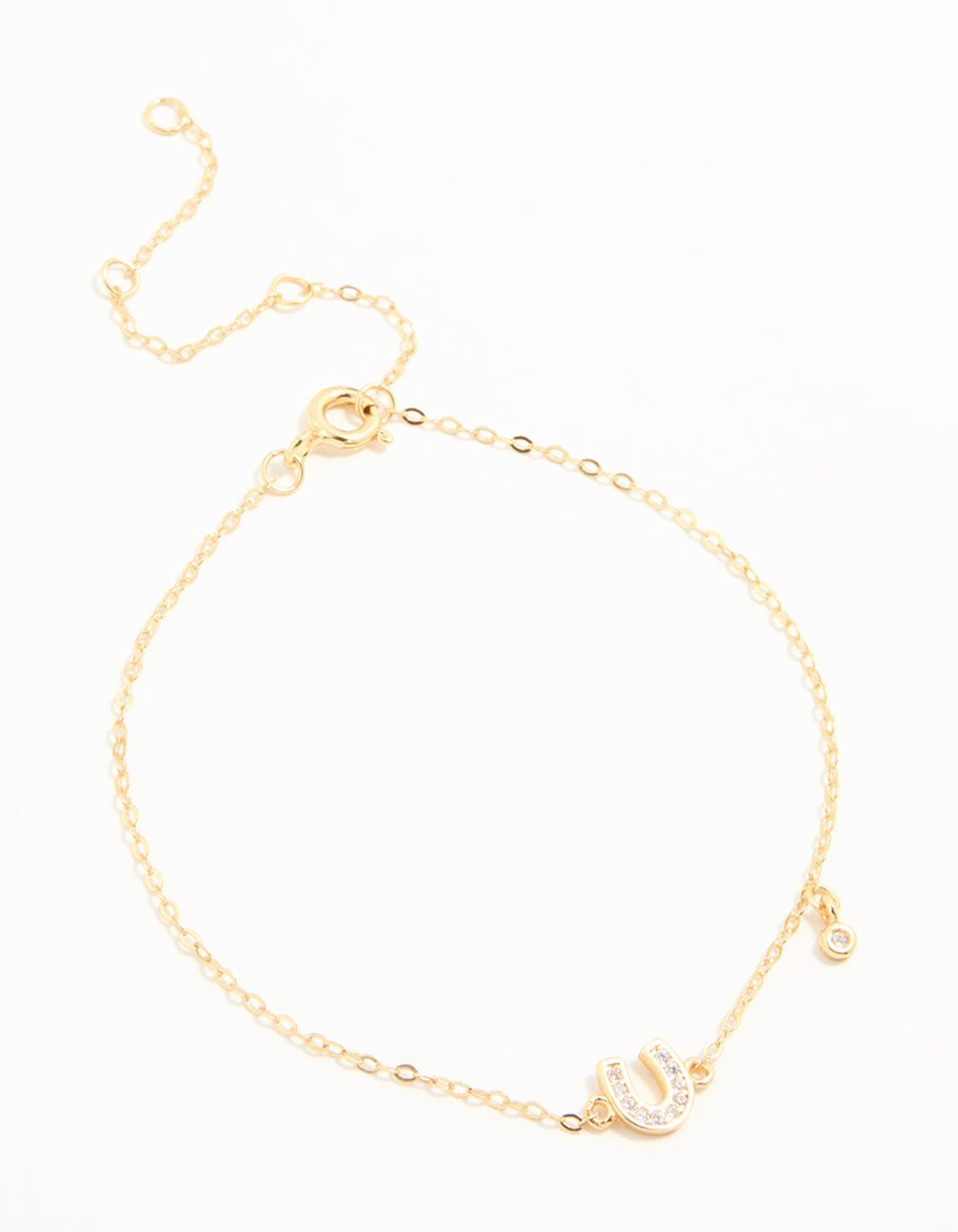 Gold Plated Sterling Silver Diamante Horseshoe Charm Bracelet