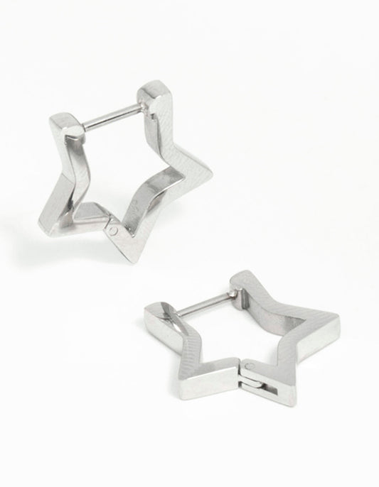 Stainless Steel Star Outline Huggie Hoop Earrings
