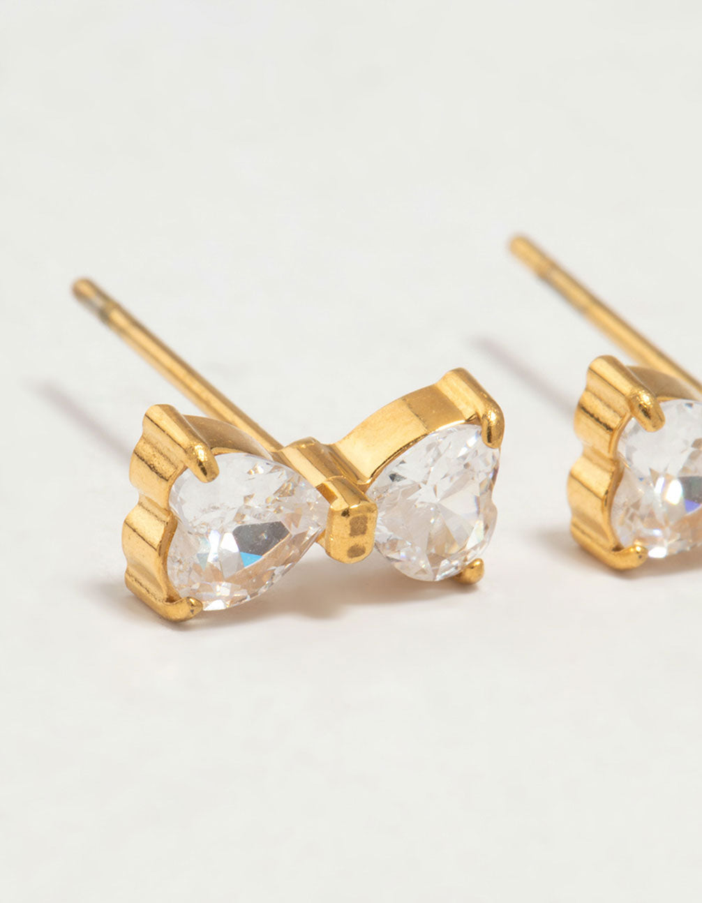 Gold Plated Surgical Steel Cubic Zirconia Heart Bow Stud Earrings