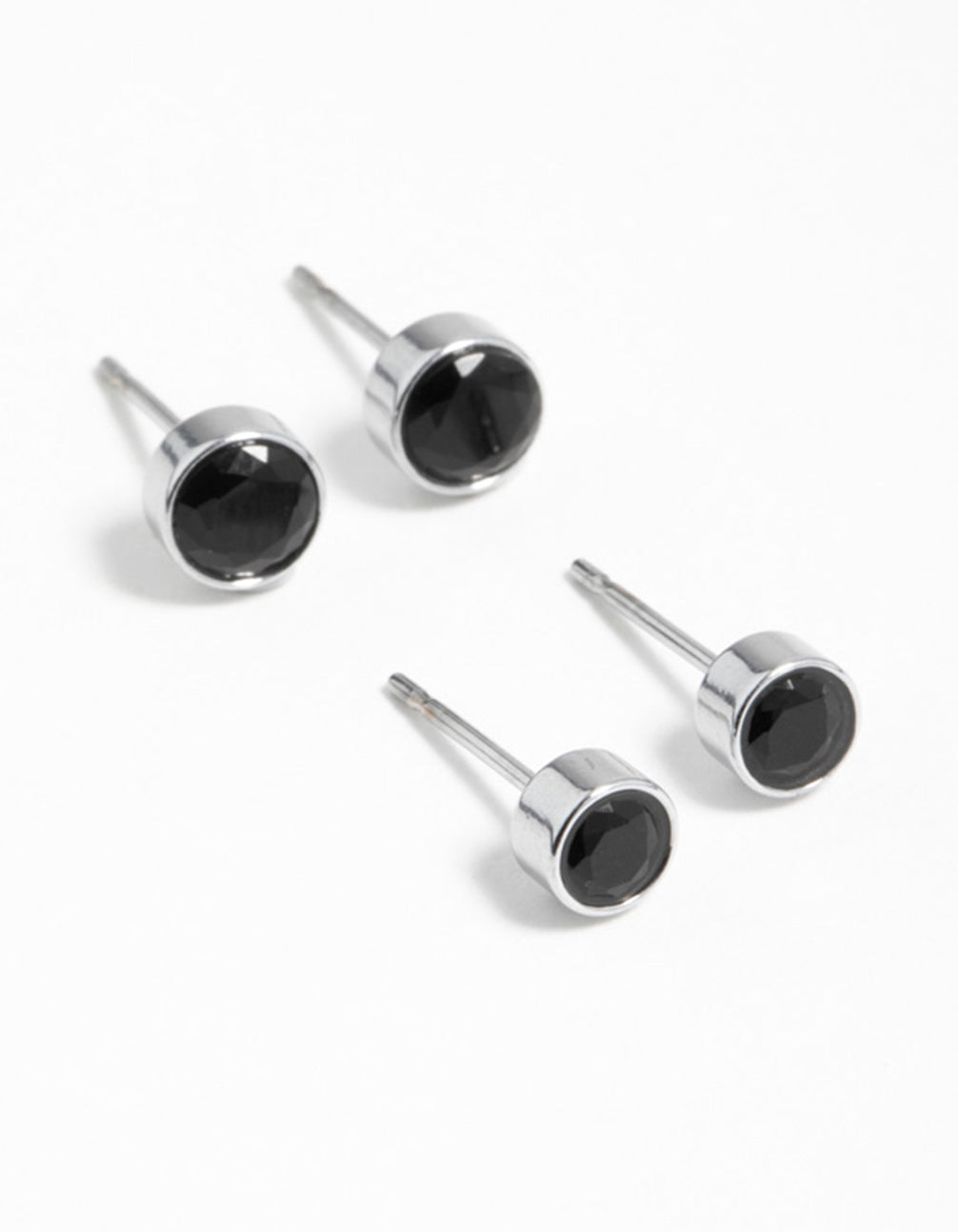 Black Cubic Zirconia Bezel Stud Earrings 2-Pack