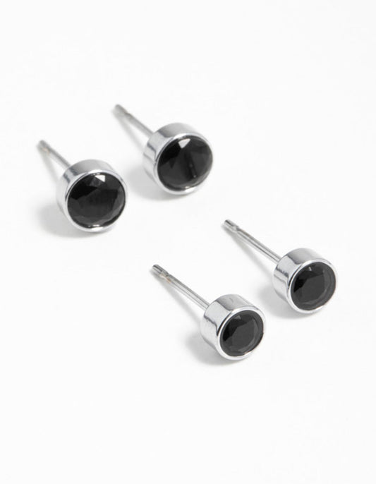 Black Cubic Zirconia Bezel Stud Earrings 2-Pack