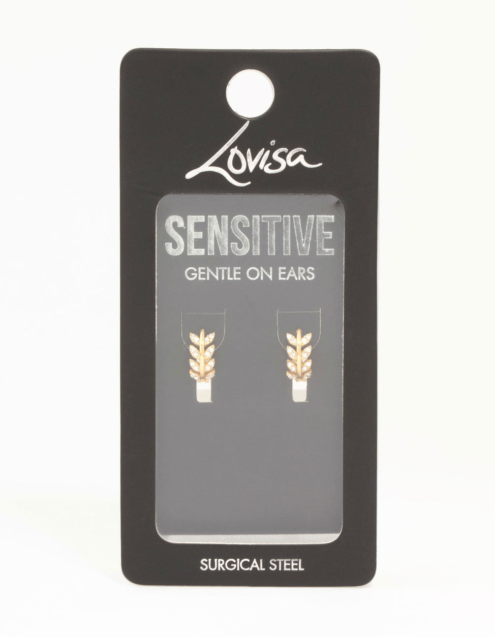 Gold Plated Surgical Steel Diamante Leaf Huggie Earrings