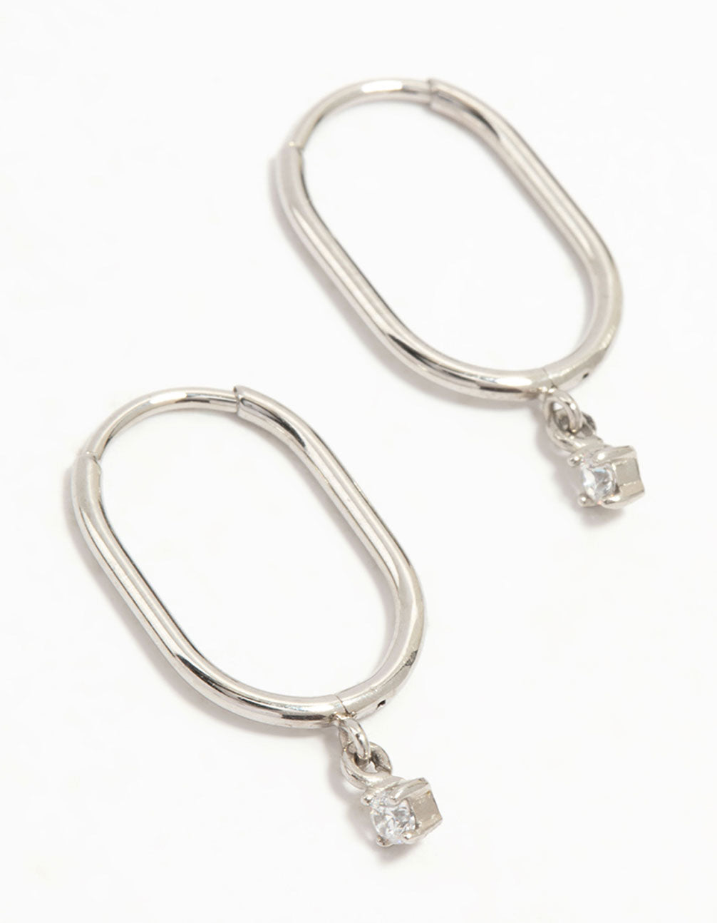 Surgical Steel Rectangular Sleeper Cubic Zirconia Charm Earrings