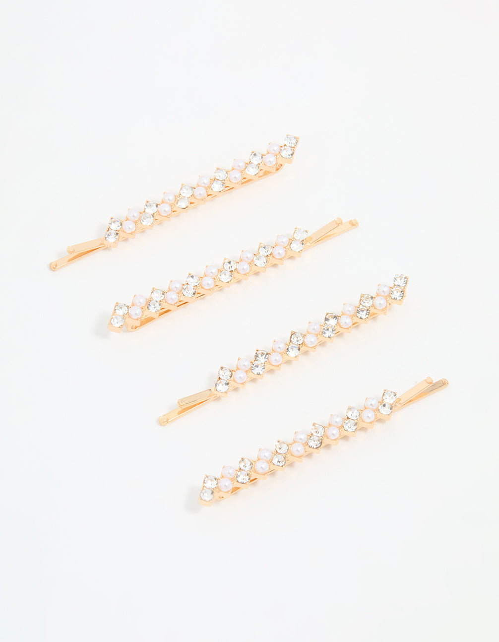Gold Pearl Zigzag Hair Slides 4-Pack