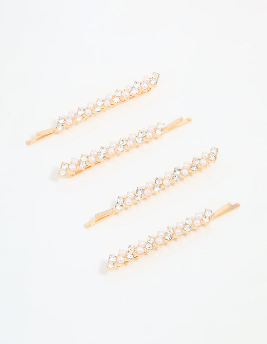 Gold Pearl Zigzag Hair Slides 4-Pack