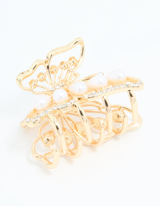 Gold Pearl Small Butterfly Claw Clip
