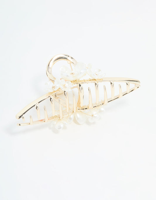 Gold Pearl Flower Cluster Claw Clip