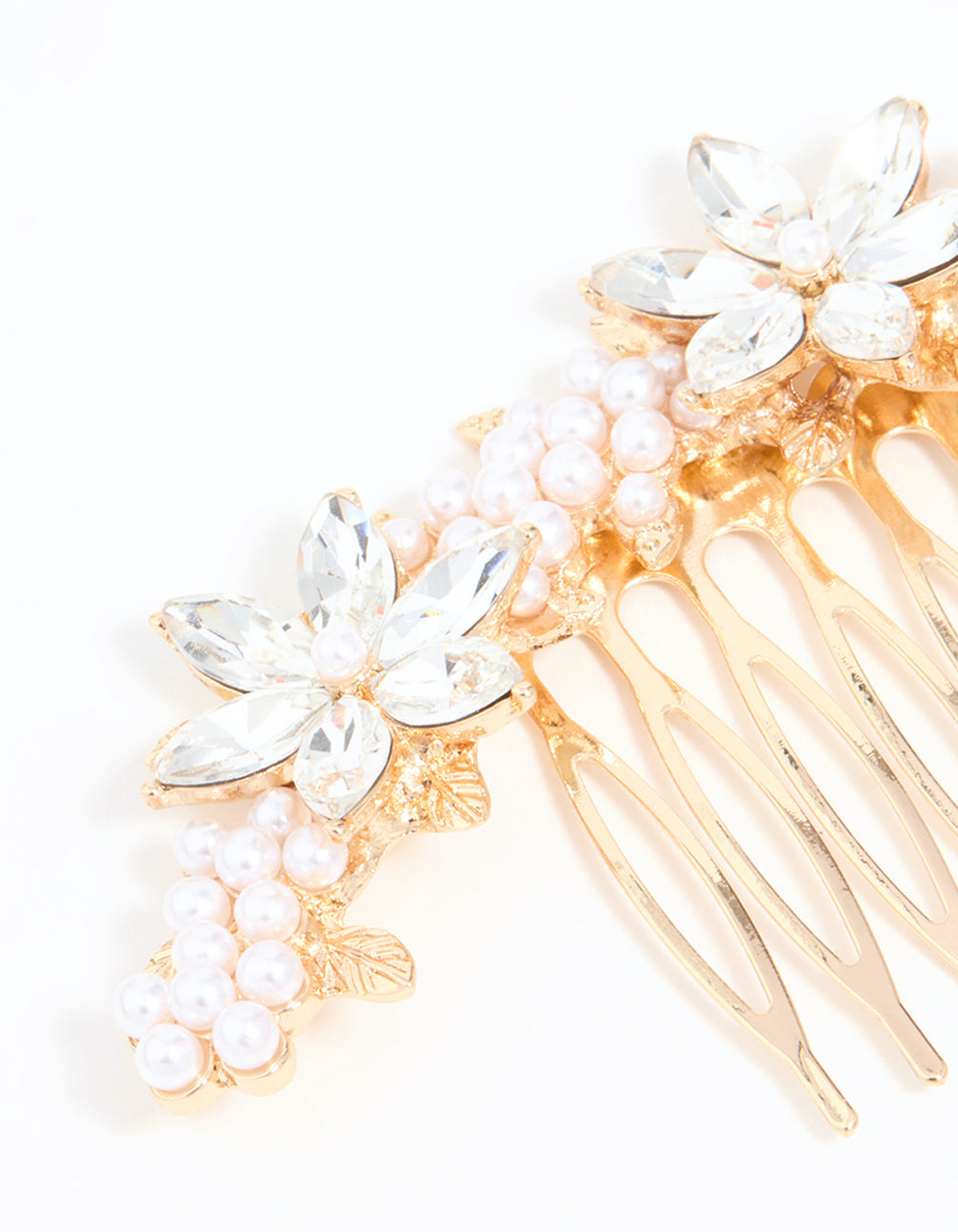 Rose Gold Diamante & Pearl Flower Comb