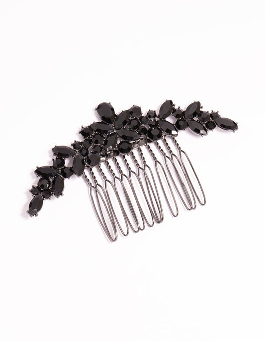 Black Coated Metal Mixed Cut Diamantes Hair Comb