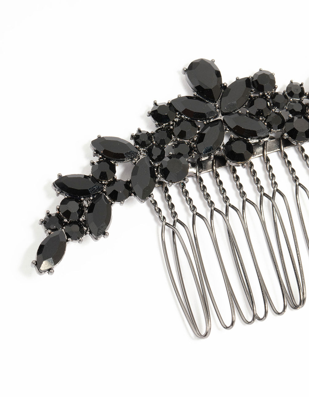 Black Coated Metal Mixed Cut Diamantes Hair Comb