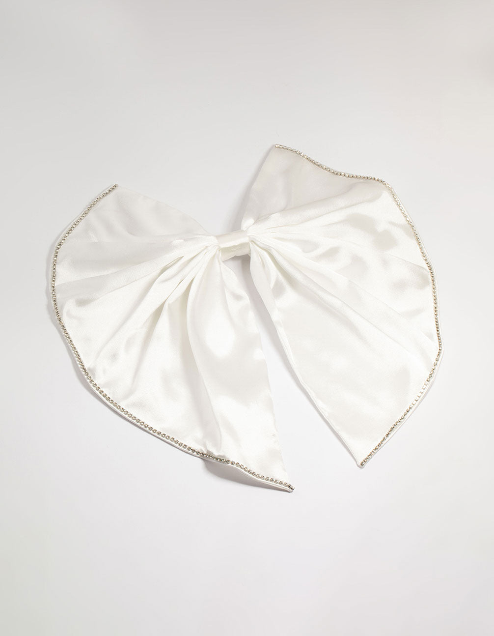 White Fabric Diamante Edge Cascading Bow Clip