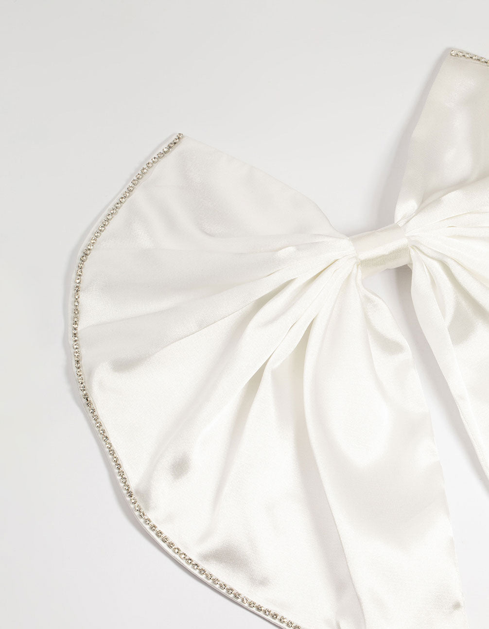 White Fabric Diamante Edge Cascading Bow Clip