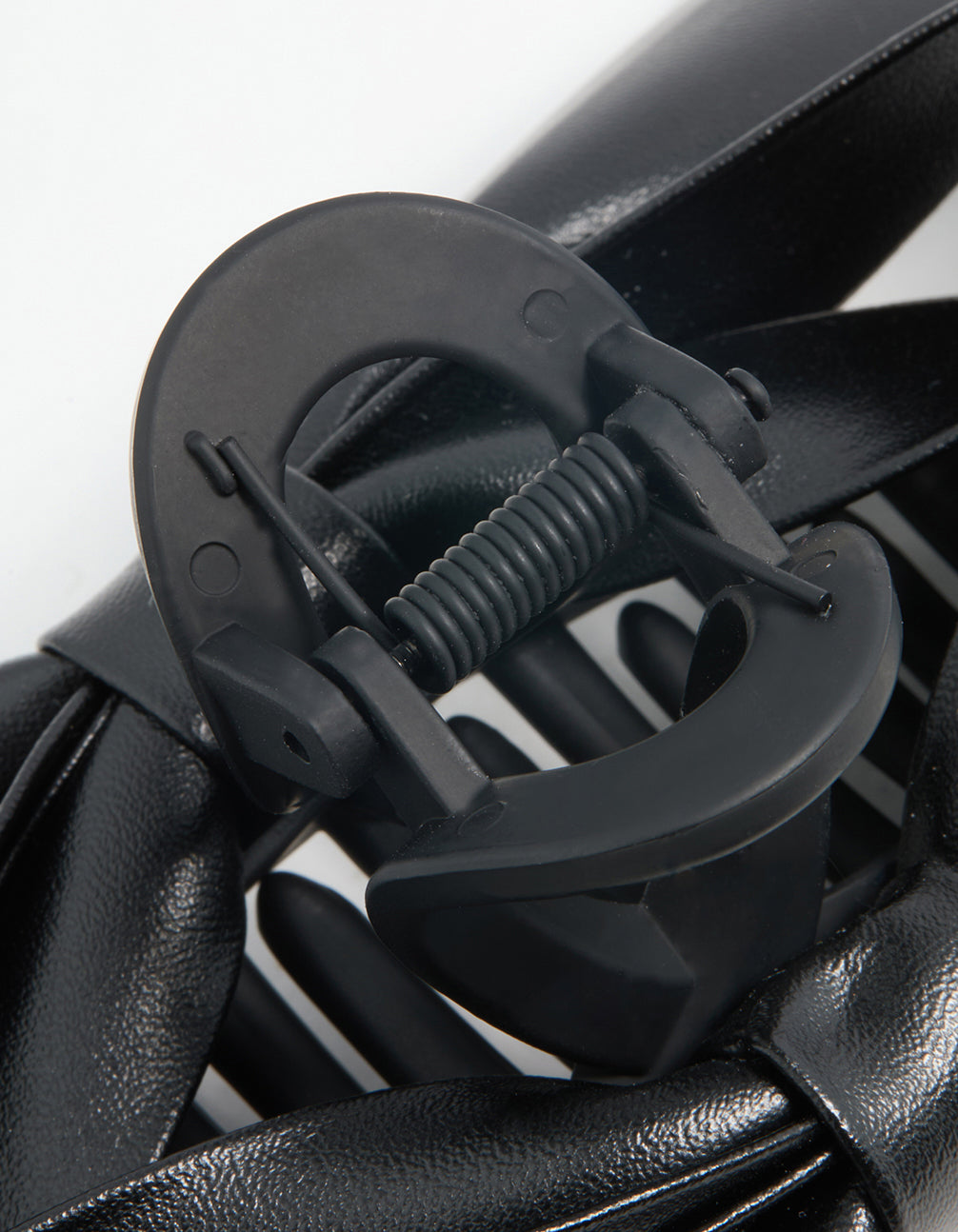 Black PU Leather Bow Claw Clip