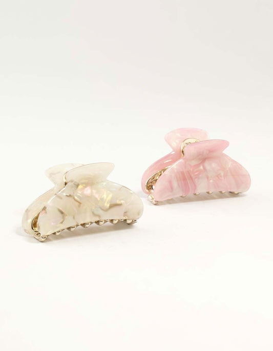 Pink & Cream Acrylic Curved Claw Clip 2-Pack