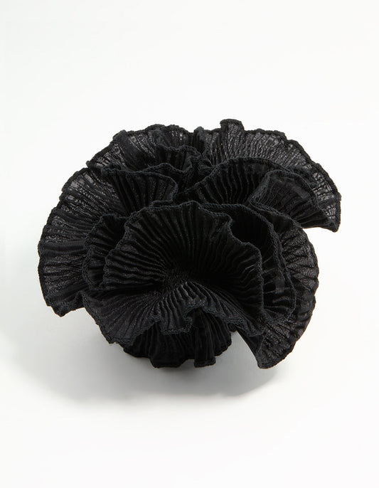 Black Plisse Fabric Large Scrunchie