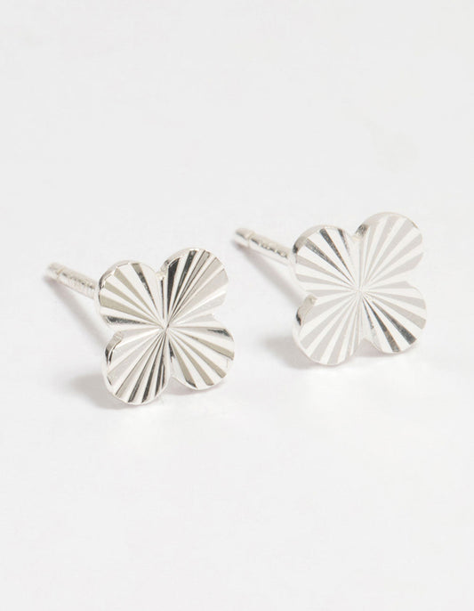 Sterling Silver Ribbed Flower Stud Earrings