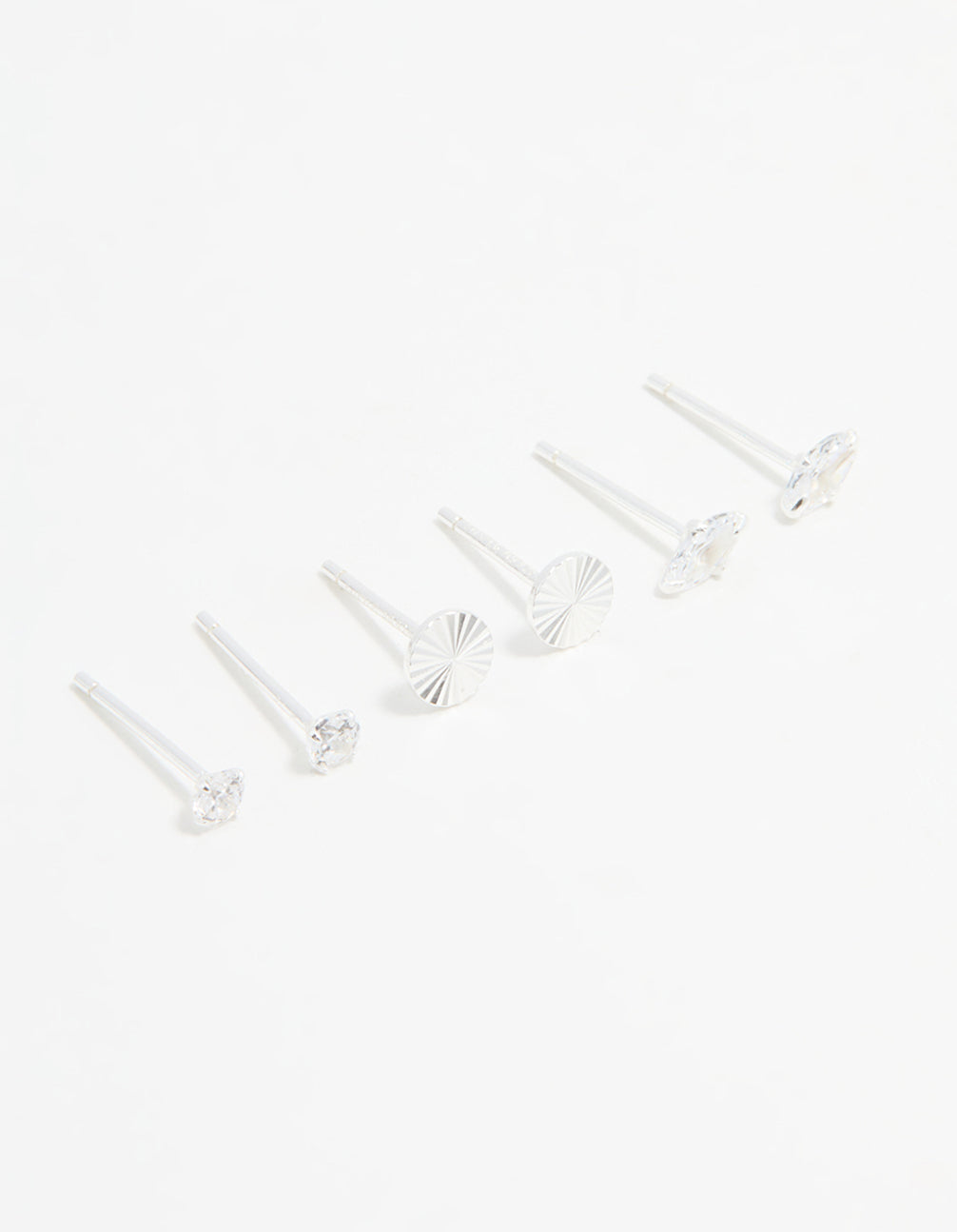Sterling Silver Cubic Zirconia Stud Earrings 3-Pack