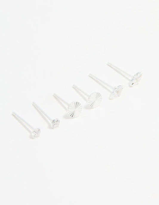 Sterling Silver Cubic Zirconia Stud Earrings 3-Pack