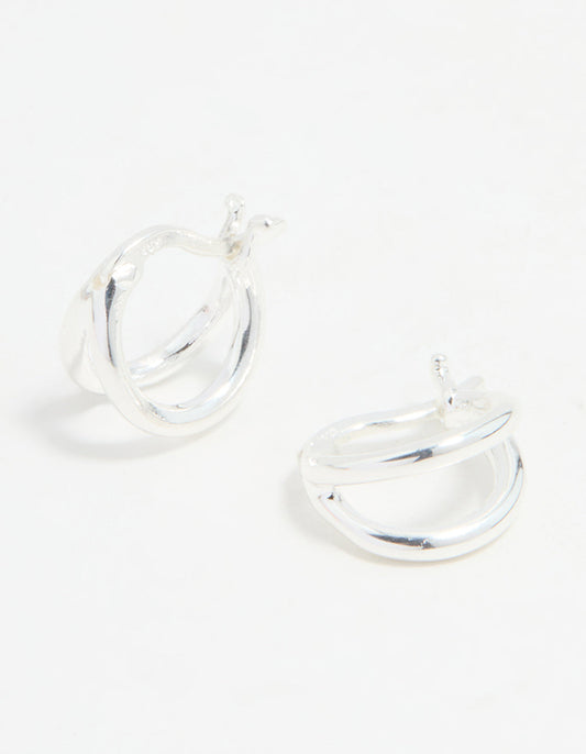 Sterling Silver Chubby Double Hoop Earrings