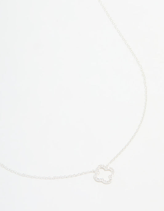 Sterling Silver Cubic Zirconia Flower Pendant Necklace