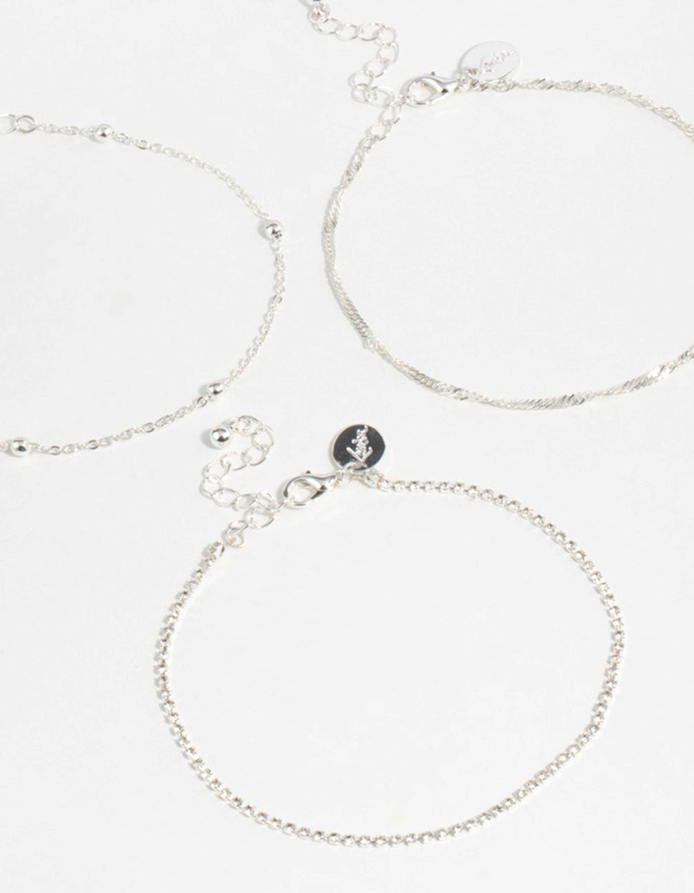 Silver Twisted Cupchain Anklets 3-Pack