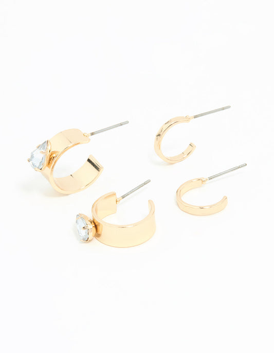 Gold Flat Diamante Hoop Earrings 2-Pack