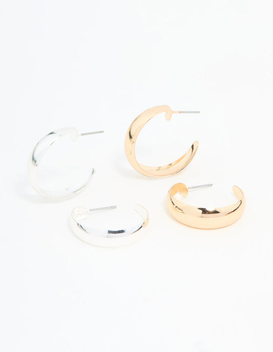 Mixed Metal Teardrop & Round Hoop Earrings 2-Pack