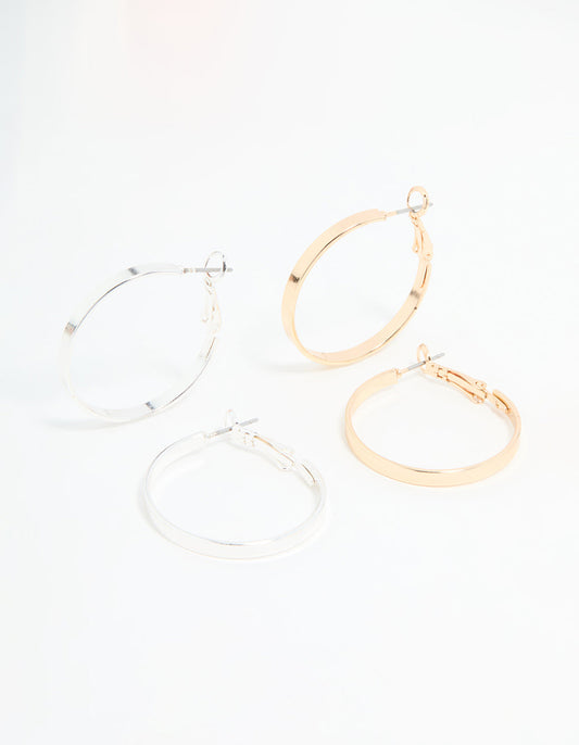 Mixed Metal Flat Hoop Earrings 2-Pack