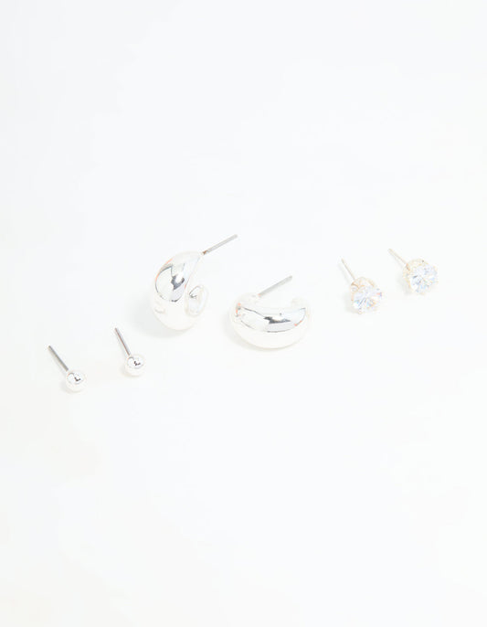 Silver Diamante Teardrop Stud & Drop Earrings Pack
