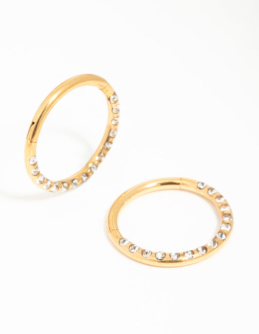Gold Plated Surgical Steel Diamante Pavé Hoop Earrings