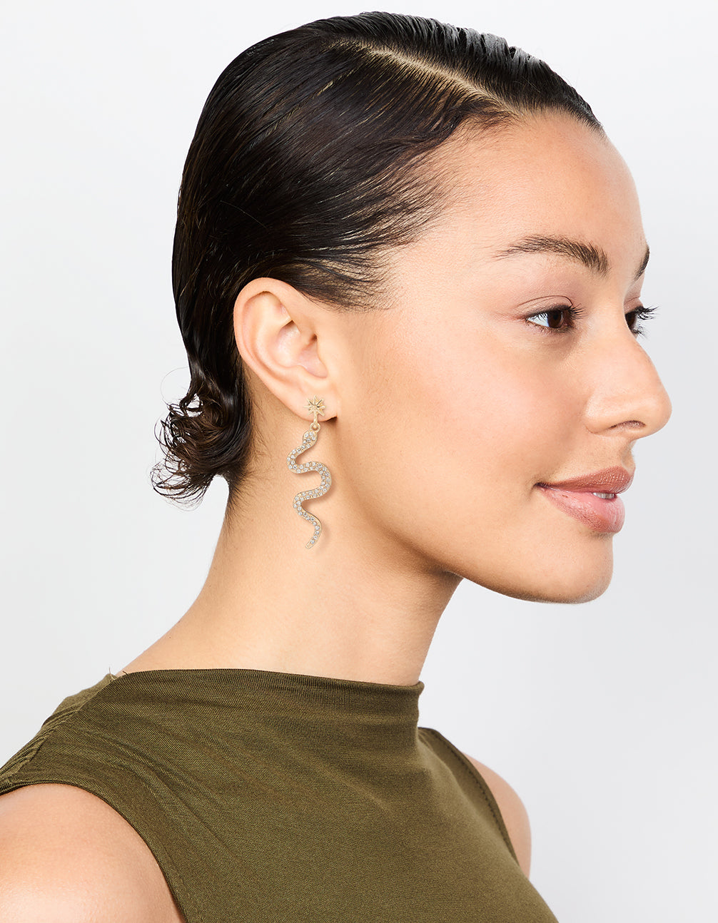 Gold Diamante Star & Snake Drop Earrings