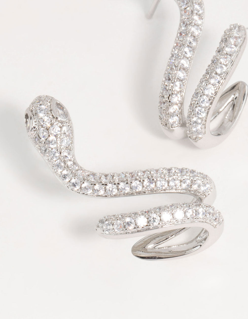 Silver Swirl Cubic Zirconia Snake Stud Earrings
