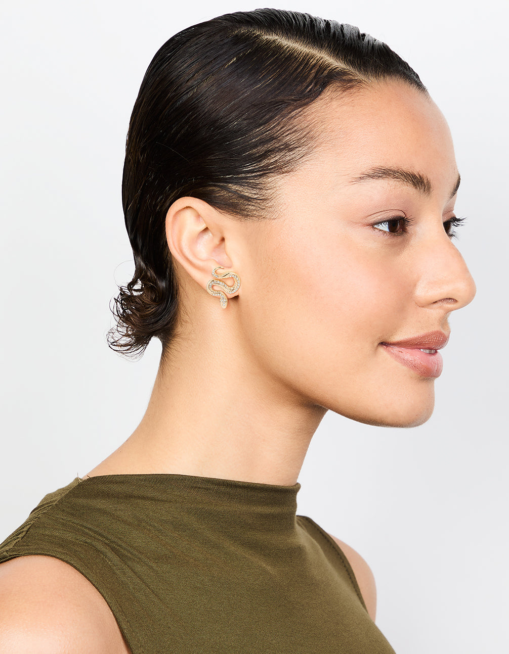 Gold Curved Snake Stud Earrings