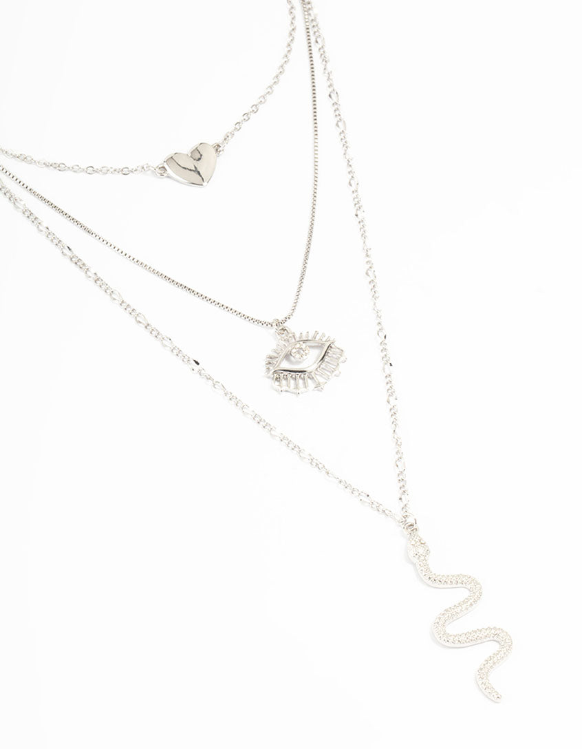 Silver Snake & Eye Layered Necklace