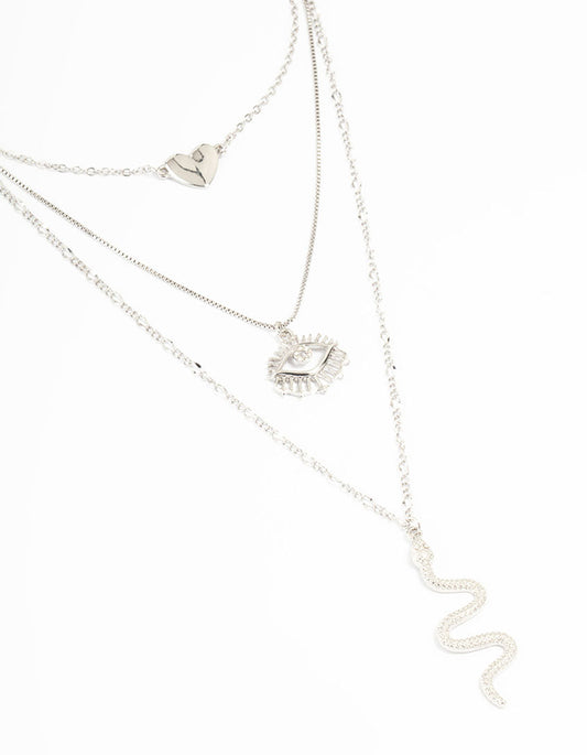 Silver Snake & Eye Layered Necklace