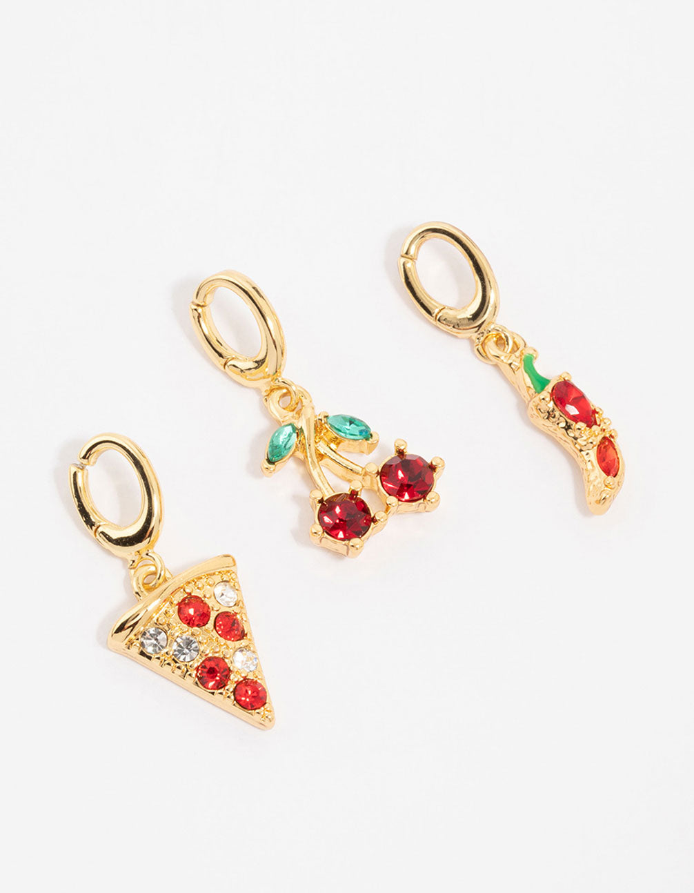 Gold Plated Diamante Cherry & Pizza Charms 3-Pack