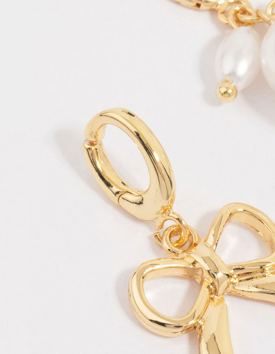 Gold Plated Pearl & Bow Charms 3-Pack