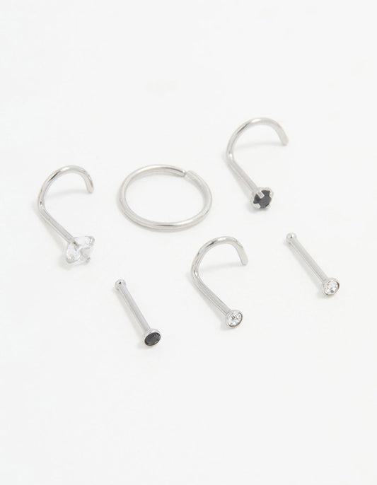 Surgical Steel Cubic Zirconia Floral Nose Piercing 6-Pack